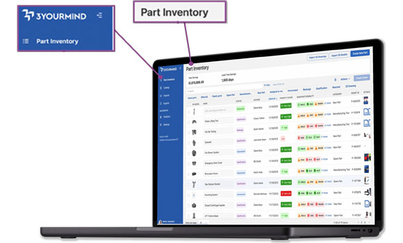 The Part List or Home Page is now called the Part Inventory (Courtesy 3YOURMIND)