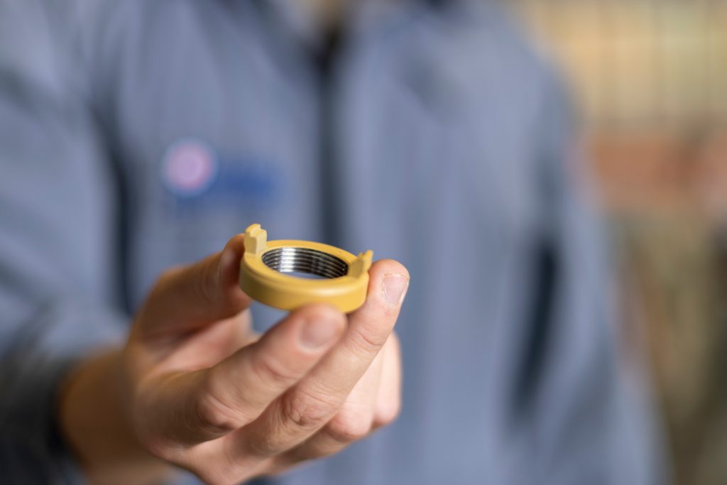 Fig. 4 The Royal Air Force installed this temporary titanium AM replacement part for the pylon assembly that connects weapons systems to the aircraft’s wing. The part was manufactured using Electron Beam Powder Bed Fusion (PBF-EB) on a Wayland Additive Calibur 3 machine (Courtesy Royal Air Force)
