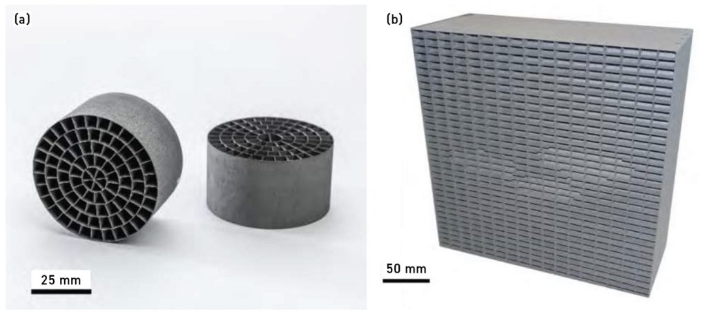 Fig. 11 PBF-LB gas system components: (a) gas nozzle inserts; (b) ‘FlowBox’ module [15] 