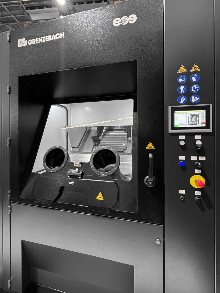 Fig. 6 The Grenzebach depowdering unit Dual Setup Station – EOS Edition is designed to safely and efficiently remove builds from the EOS M4 ONYX (Courtesy Metal AM)