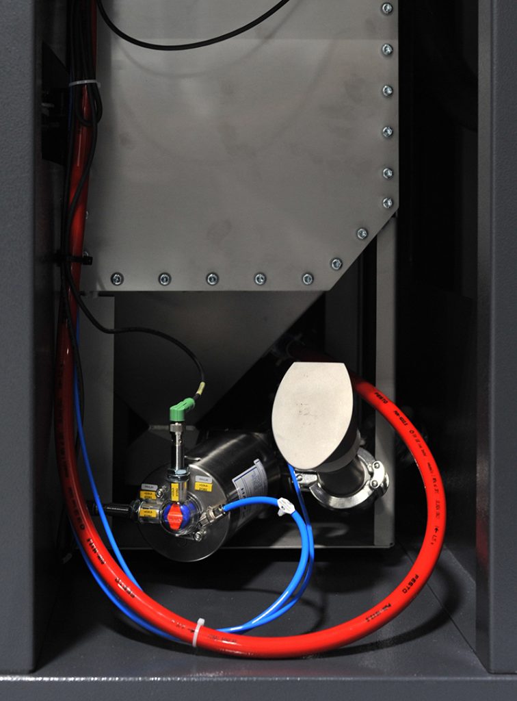 Fig. 8 Good powder bin with extraction connection flap for reusable, recyclable separated powder (Courtesy EOS)