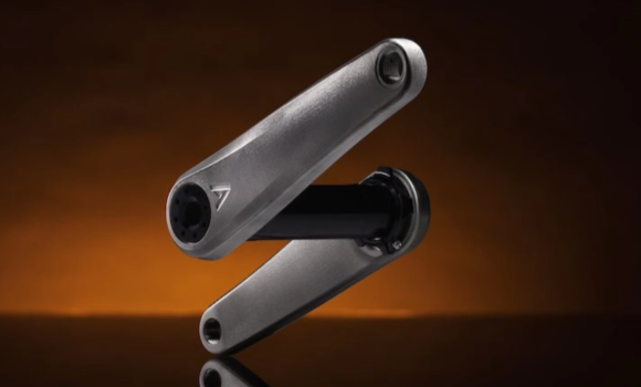 The crankset functions as a three-piece system, with two separate titanium crank arms and an aluminium spindle (Courtesy Atherton Bikes)