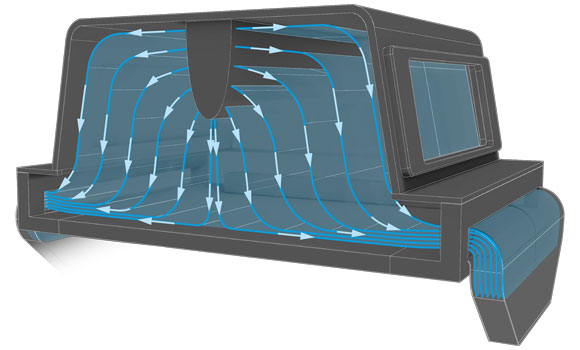 The AirSword technology results in dynamic, multi-layered, and seamless gas flow spanning the entire build area (Courtesy AMCM)