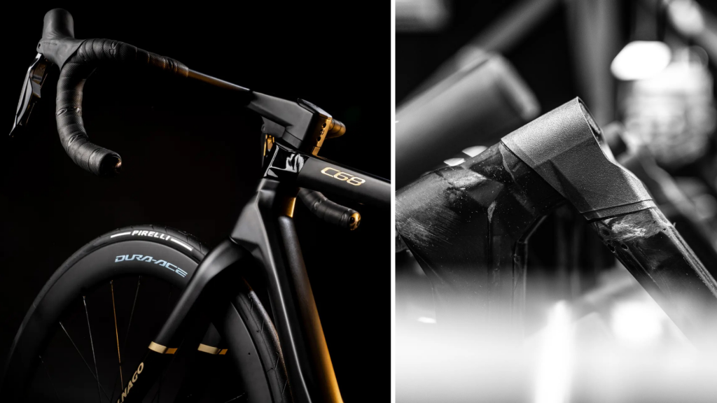Fig. 3 Colnago’s C68 Road Ti used additively manufactured titanium nodes at critical frame junctions (top). A close-up view of a node during frame assembly (bottom) (Courtesy Colnago)