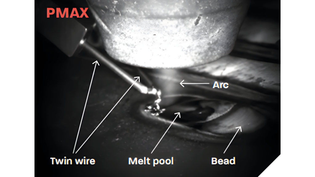 Fig. 5 Dual‑wire plasma transferred arc configuration enabling higher deposition efficiency (Courtesy WAAM3D)