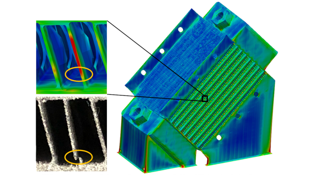Fig. 8 PanX stress prediction compared with an experimentally observed crack. The simulation runs in 14 hours on a 48-core workstation and contains 54.8 million nodes (Courtesy PanOptimization)