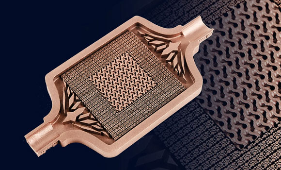 Farsoon’s Fine Laser Spot metal Additive Manufacturing technology has been used to produce this integrated copper alloy cold plate (Courtesy Farsoon)
