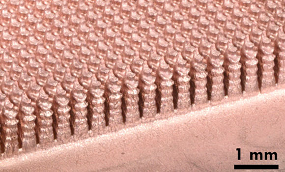 The fabricated topology-optimised fin array on a copper base (Courtesy Cell Reports Physical Science)