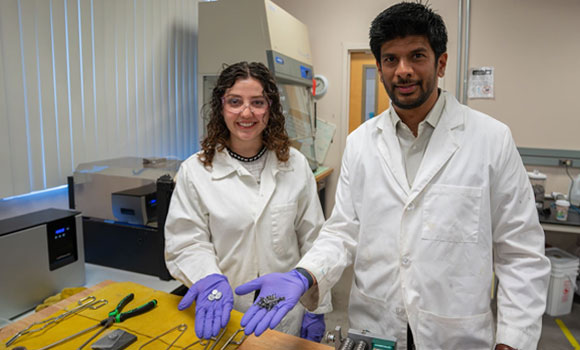 Chaitanya Mahajan (right) is the industrial engineering assistant professor at NMSU, and part of a team that received a nearly $3 million grant for research that allows scrap metal to be made into high-quality materials (Courtesy NMSU/Vladimir Avina)
