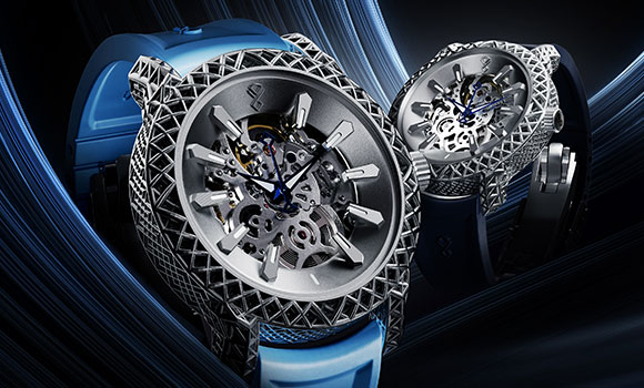 The Exo.1 features a complex structural lattice that extends uninterrupted across the bezel, body, and lugs (Courtesy Parivas)