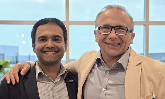 Jeswin Joseph C (left), recognised for his work in Digital Threads, is pictured with Luigi Alzati, Valimet’s VP of Sales and Marketing at the opening of the Hub for Advanced Manufacturing Research (Courtesy Valimet)