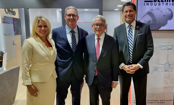 (L-R) Kimm Lauterbach,  REDI Cincinnati; Gordie Follin, Beehive Industries; Ohio Governor Mike DeWine; and JP Nauseef, JobsOhio (Courtesy Beehive Industries)