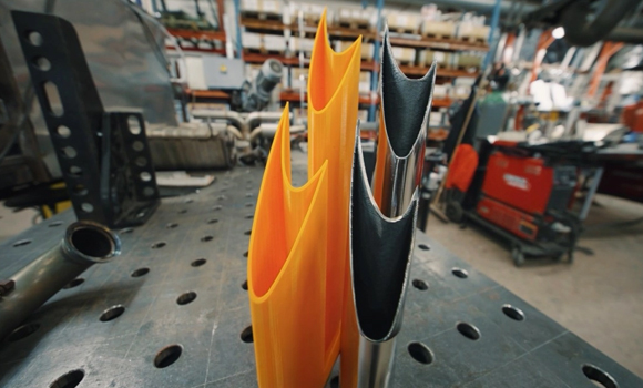 Before building the tailpipe in metal, Ferrita additively manufactured a plastic prototype to guarantee the design matched the car’s lines (Courtesy Meltio)