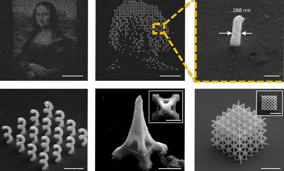 2D and 3D multi-electron nanoprinting demonstration builds all using gold nanocrystals (Courtesy Nature Communications)
