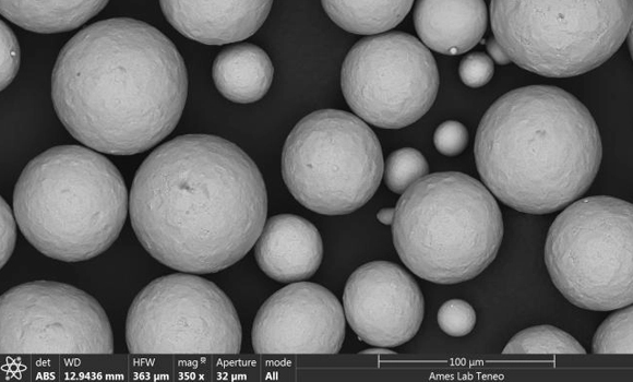 Detail of metal powders for research into high-temperature and refractory alloys at Ames (Courtesy Ames National Laboratory)