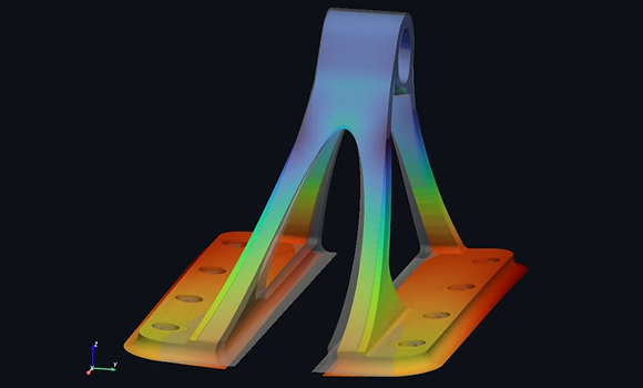 3D rendering of the displacement results (scaled X10) of the structural hinge overlaid against the original geometry (Courtesy NODiVEC LLC)