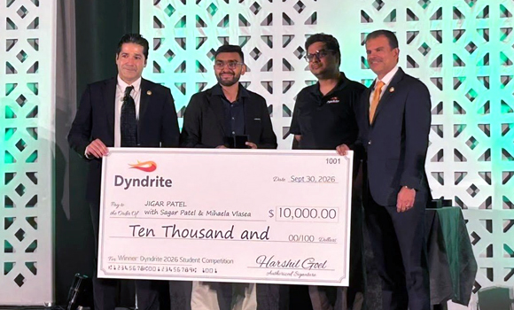 (L-R) Mohsen Seifi, ASTM International; Jigar Patel; Harshil Goel, Dyndrite; and Nima Shamsaei, Auburn University (Courtesy Dyndrite)