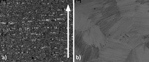 Fig. 10 (a) Microstructure of the specimen post EBM, (b) microstructure post heat treatment [2]