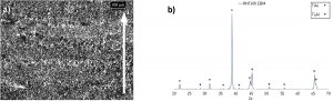 Fig. 12 (a) microstructure as-EBM of the RNT650 alloy, (b) X-Ray spectrum of the RNT650 alloy as-EBM [2]