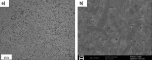Fig. 24 Representative microstructure of 304 CS produced by SLM shown along the feeding direction (a) optical micrograph; (b) SEM micrograph [5]