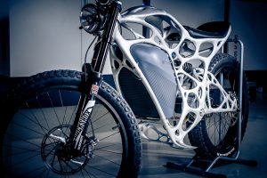 Fig. 1 This Light Rider electric motorcycle from APWORKS features an additively manufactured Scalmalloy frame