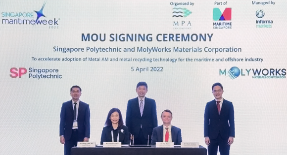 Singapore Polytechnic and MolyWorks Materials Corporation have signed an MOU to accelerate the adoption of metal Additive Manufacturing and metal recycling technology for the maritime and offshore industry (Courtesy Singapore Polytechnic/MolyWorks Materials Corporation)