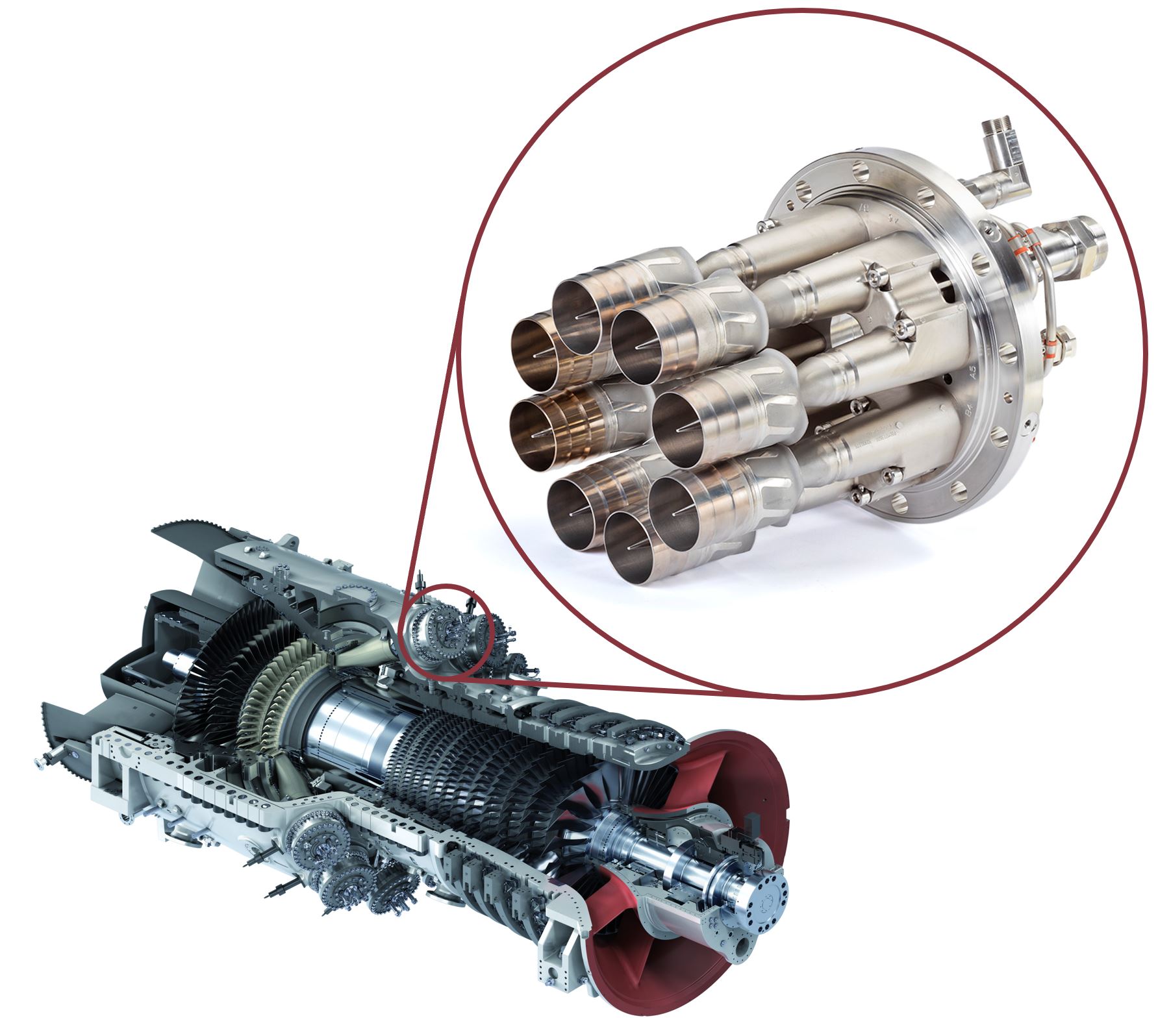 Fig. 1 Swirlers and burner assembly and their location in the gas turbine (Courtesy Siemens)