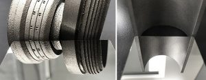 Fig. 7 Surface roughness directly after AM (left) and after AM and polishing (right). Produced from AM Corrax on an EOS M290 (Courtesy Petter Damm)