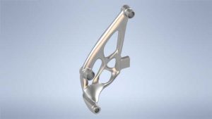 The metal additively manufactured snowmobile suspension system component (Courtesy Delva/Snowsus Ltd)