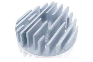 Aluminium heat sink additively manufactured on the GMP300, with a build time of 320 min at 125 x 125 x 40 mm (Courtesy GROB Systems)