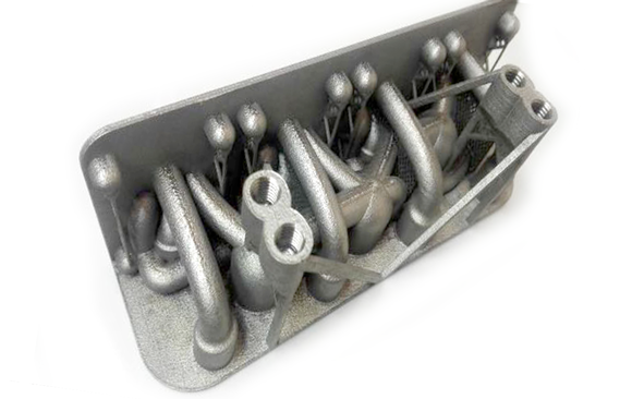 The metal additively manufactured hydraulic manifold (Courtesy Eplus3D)