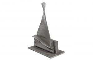 Fig. 10 A 1 m tall steel industrial gas turbine blade, built in 2013 at Cranfield University for GE Power and Water, in the as-built condition. The part was deposited using multi-orientation and multi-hierarchical approaches, in a variety of different alloys (Courtesy Cranfield University and GE Power and Water)