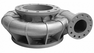 An additively manufactured volute, used in high-temperature oxidising environments in rocket engines, is indicative of the type of parts that can leverage the material properties of Haynes 214 (Courtesy Velo3D)