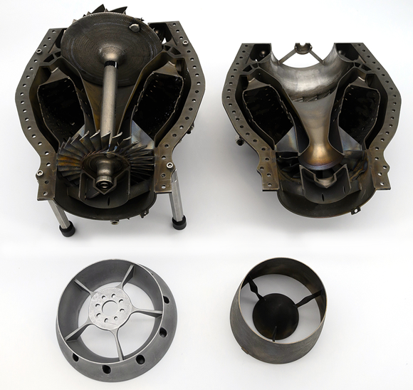 UDRI's micro-turbine engine's main components - a rotor, housing, nozzle, and starter-motor mount - were manufactured with metal Additive Manufacturing (Courtesy AMUG)