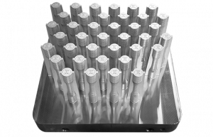 IN-718 fatigue specimens built on AddUp’s FormUp 350 Laser Beam Powder Bed Fusion machine (Courtesy AddUp)