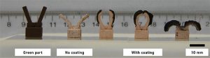 Fig. 4 Copper parts with shape-inducing-stimulus coating show that a controlled amount of deformation can be induced in a 3D printed part during sintering