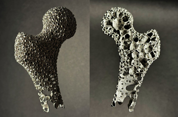 The femur-styled structure was built using a Rapidia Conflux 1 metal Additive Manufacturing machine to showcase the potential of the sphereneRhino software platform (Courtesy Rapidia Inc)