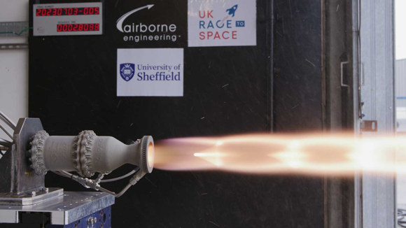 Students from the University of Sheffield have built and successfully tested an additively manufactured liquid rocket engine, said to be the most powerful student-built engine of its type (Courtesy University of Sheffield)