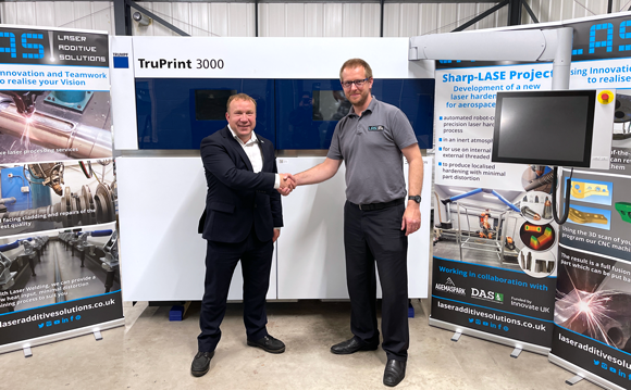 Laser Additive Solutions has invested in a Trumpf TruPrint 3000. Seen above is Tom Chaffer , National Sales Manager at Trumpf (left) and Peter Brown, Managing Director of Laser Additive Solutions (right) (Courtesy Laser Additive Solutions)