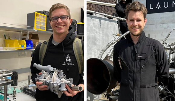 Colorado University Bolder Aerospace Engineering Sciences student designers Zachary Lesan (left) and Patrick Watson (right) (Courtesy Colorado University)