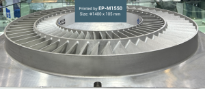 The EP-M1550 features a build volume of 1558 x 1558 x 1200 mm, which can be extended to 2000 mm in height, making it suitable for large aerospace parts like the stainless steel impeller example here (Courtesy Eplus3D)