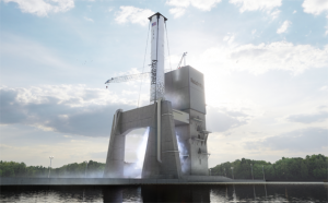 Rendering of Terran R's first stage on the A-2 Test Stand at NASA's Stennis Space Center (Courtesy Relativity Space)