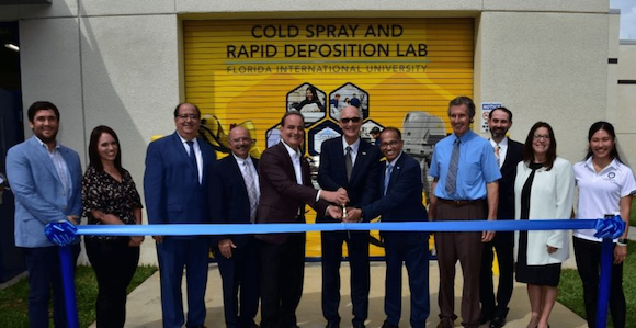 University leaders, students and partners inaugurating the Cold Spray and Rapid Deposition Laboratory (Courtesy Florida International University)