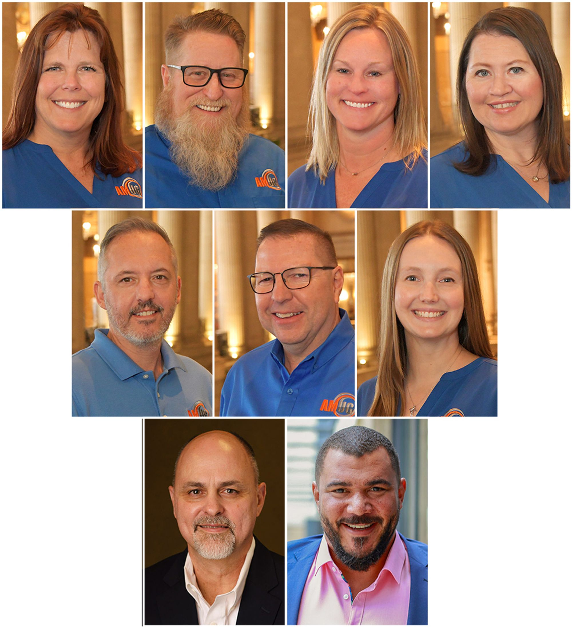 AMUG’s 2024-2025 board is (top, from left) Shannon VanDeren, Tim Bell, Robin Van Bragt, and Heather Natal. (middle, from left) Ed Graham, Tom Sorovetz, and Claire Belson Barnes. (bottom, from left) Bruce LeMaster and Daniel Landgraf (Courtesy AMUG)