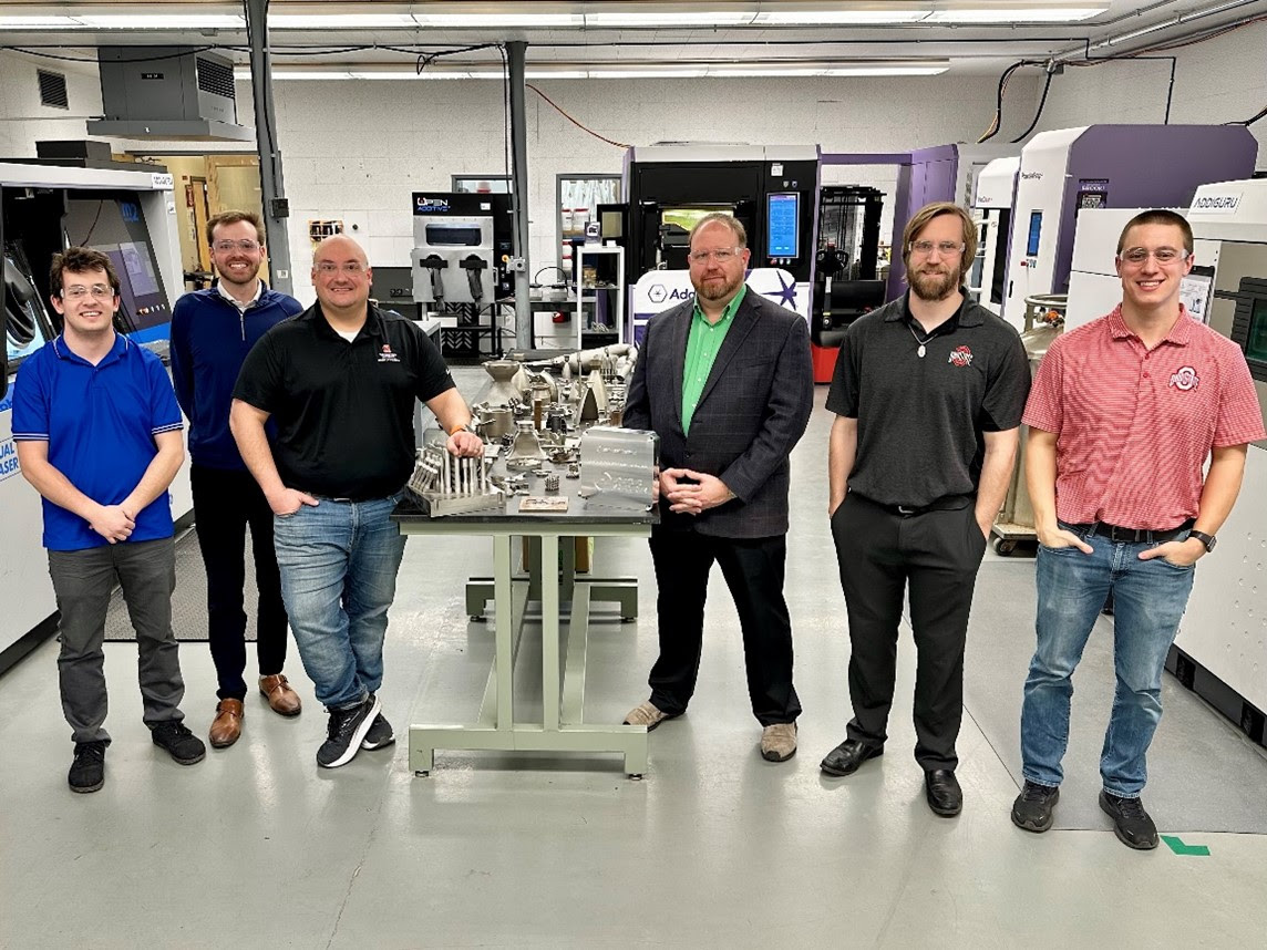 From left: Dimitri Papazoglou (OSU), Max Sweeney (UPM), Ben Dimarco (OSU), Chris Prue (UPM), John Middendorf (OSU), Michael Lander (OSU) (Courtesy UPM Additive Solutions)