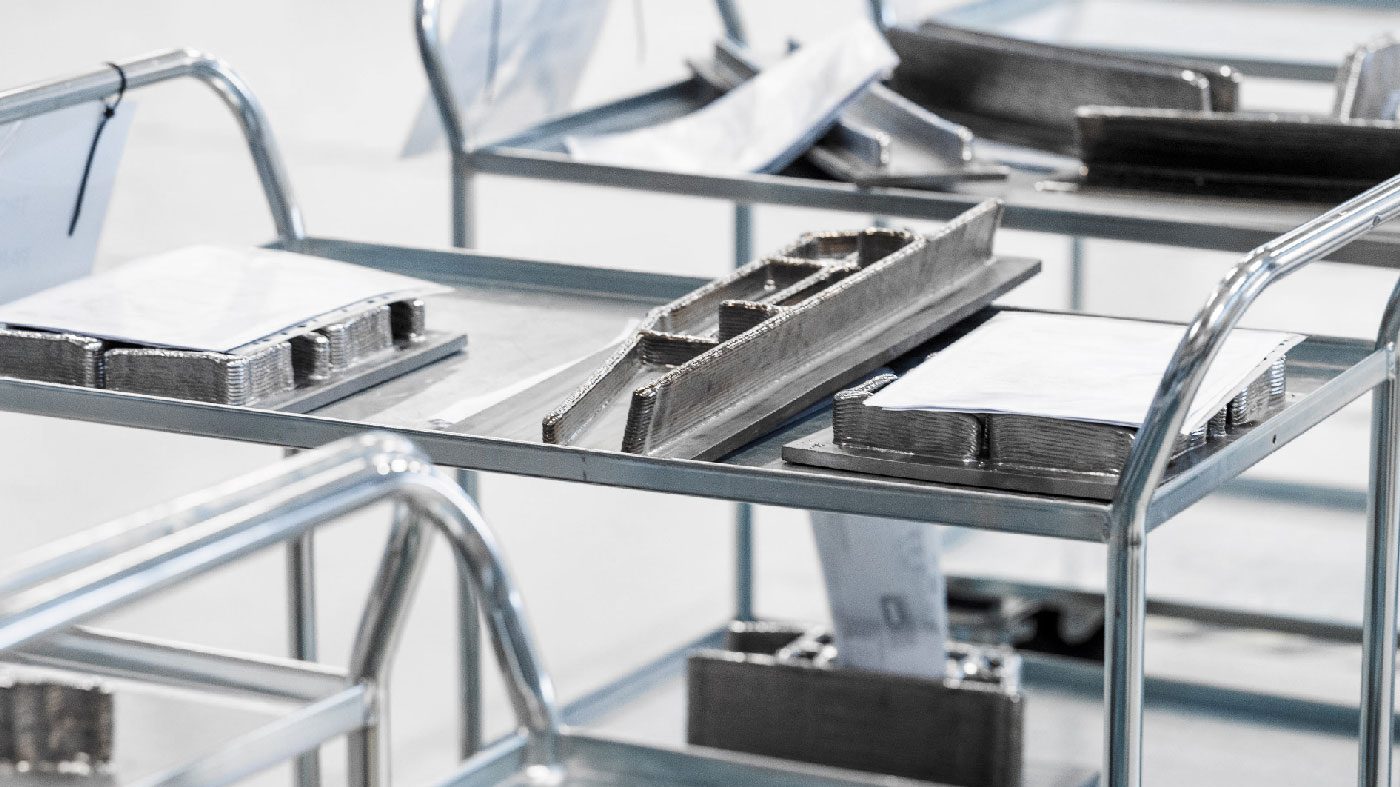 Fig. 12 Components awaiting post-processing (Courtesy Norsk Titanium)