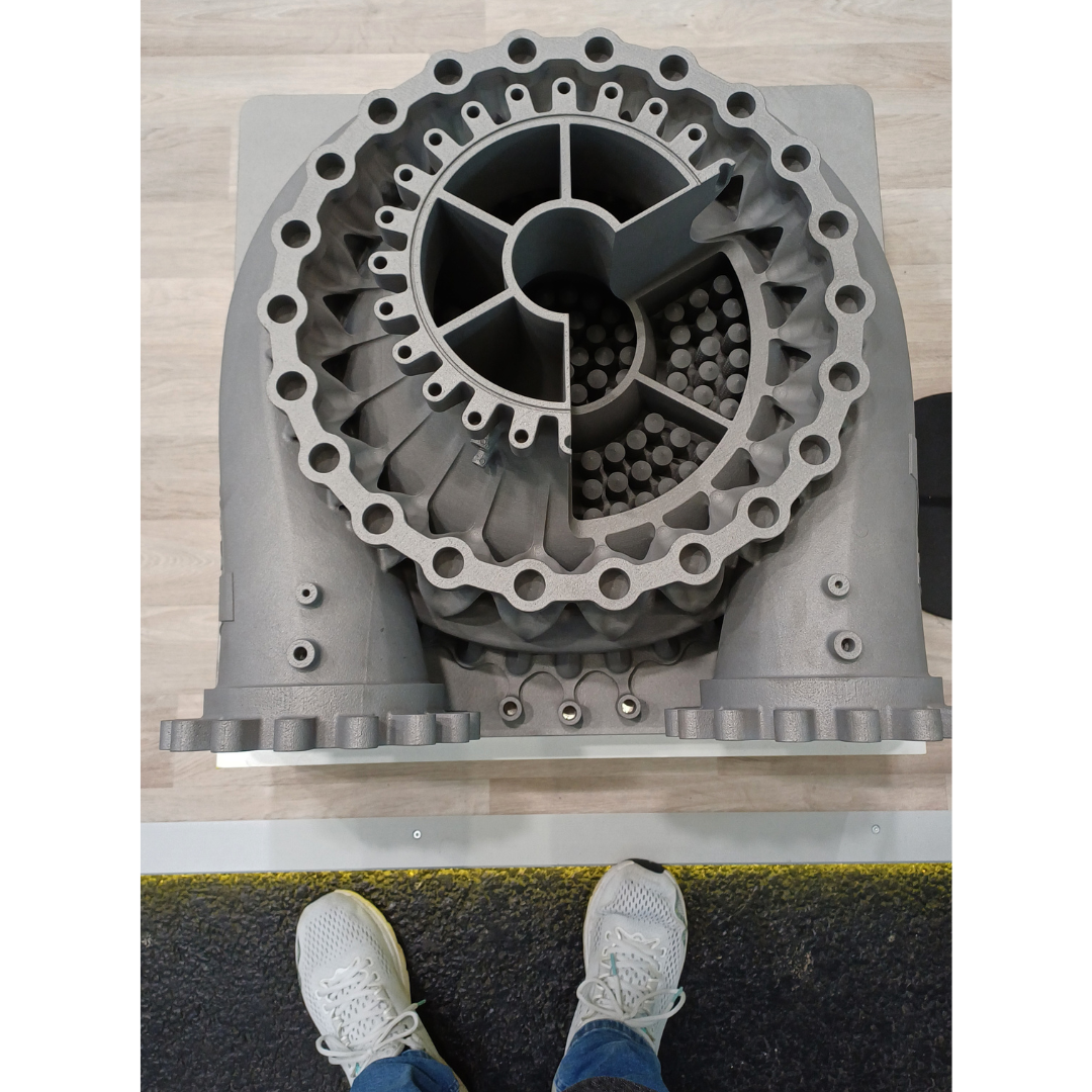 Fig. 7 A liquid rocket engine injector head (cutaway model), manufactured on a Nikon SLM Solutions NXG 600E, at Formnext 2025 (Courtesy Martin McMahon)